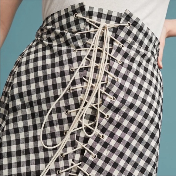 Anthropologie Eva Franco Lace Up Gingham Plaid Midi Skirt, Sz Medium - Picture 2 of 7